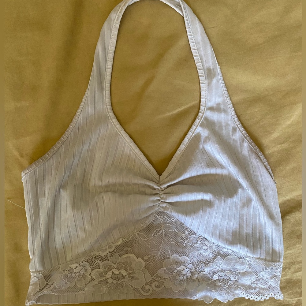 White halter crop top